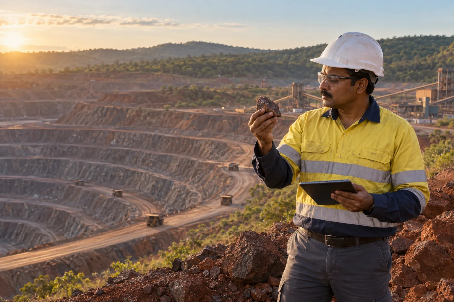 Mining geologist reviewing ore at a Purushottam Mines operation