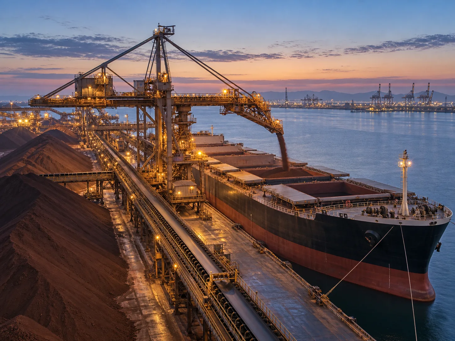 Minerals being loaded for export at a port terminal